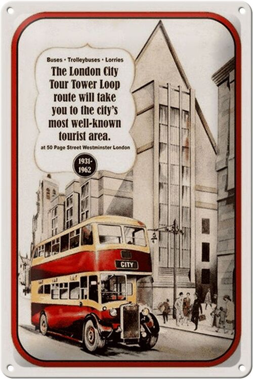 Blechschild Spruch 20x30cm London roter Citybus retro