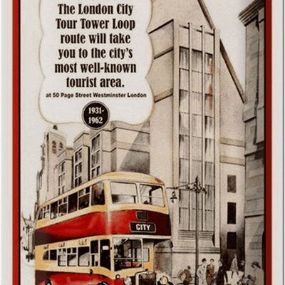 Tin sign saying 20x30cm London red city bus retro