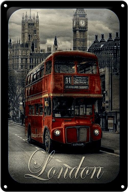 Blechschild London 20x30cm Sightseeing Bus red