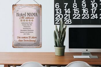 Panneau en tôle indiquant 20x30cm Hotel Mama All inclusive 24/7 3