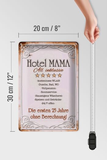 Panneau en tôle indiquant 20x30cm Hotel Mama All inclusive 24/7 4