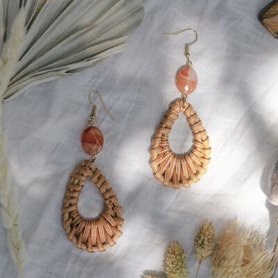 Boucles d'oreilles d'été en rotin et agate orange