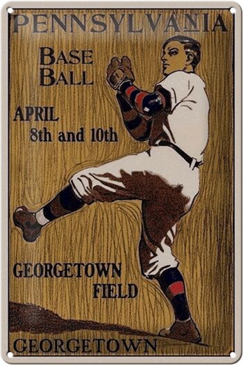 Panneau en étain rétro 20x30cm, baseball de Pennsylvanie, 8 avril 1