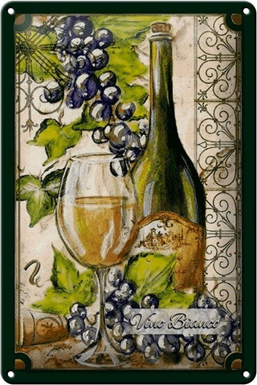 Blechschild Kunst 20x30cm Stillleben Vino Bianco Weißwein