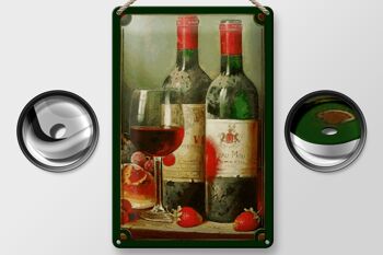 Signe en étain artistique 20x30cm, nature morte, vin rouge, fraises, fruits 2