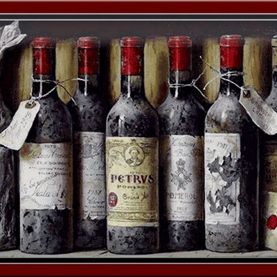 Tin sign art 30x20cm still life old red wine bottles