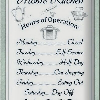 Blechschild Spruch 20x30cm Mom`s Kitchen Hours Operation