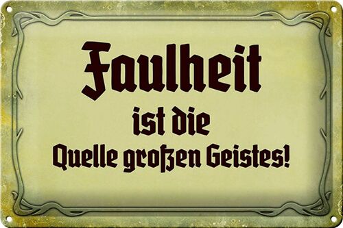 Blechschild Spruch 30x20cm Faulheit Quelle großen Geistes