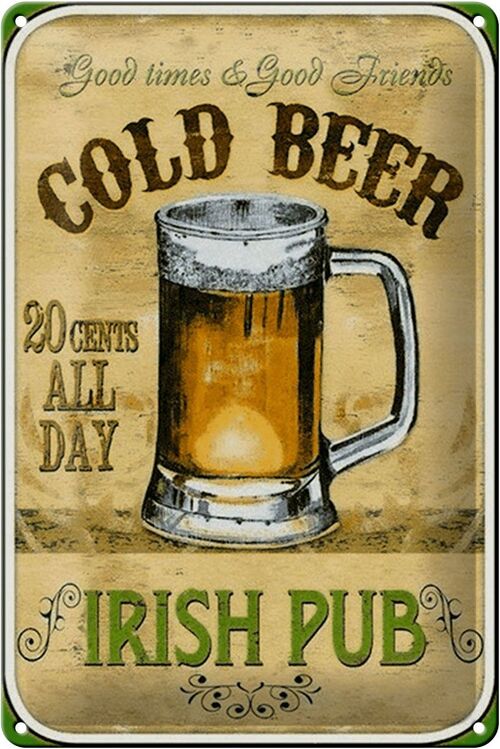 Blechschild Bier 20x30cm Irish Pub gold beer good times