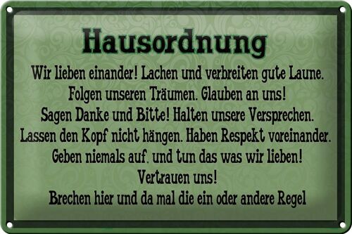 Blechschild Spruch 30x20cm Hausordnung wir lieben einander