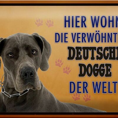 Blechschild Spruch 30x20cm Hund hier wohnt Deutsche Dogge