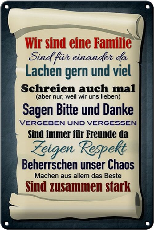 Blechschild Spruch 20x30cm wir sind eine Familie zusammen