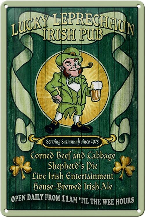 Blechschild Bier 20x30cm Irish Pub open daily from 11am