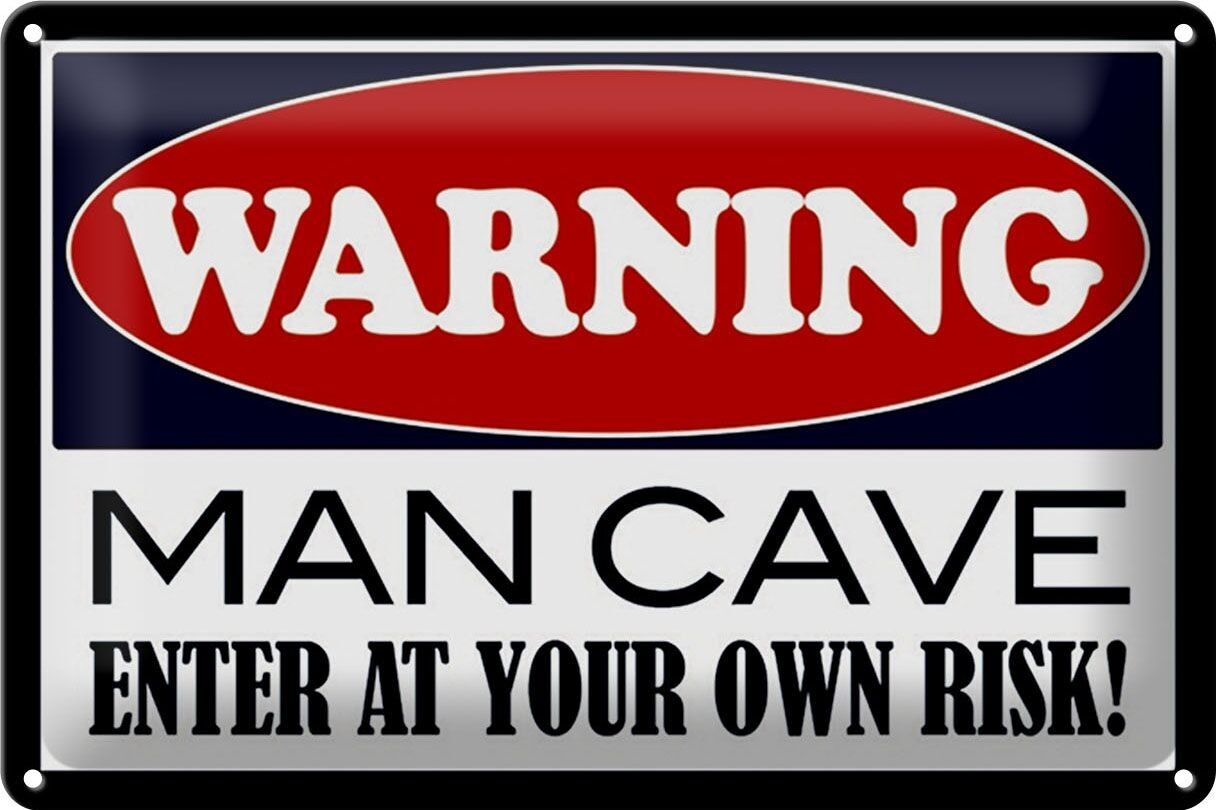 Targa in metallo con scritta "Warning Man Cave", 30x20 cm, entra nel tuo