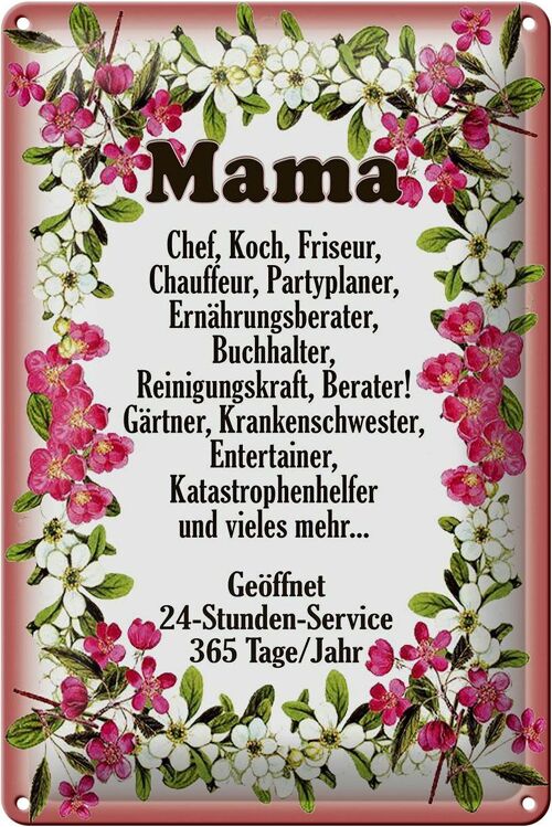 Blechschild Spruch 20x30cm Mama Chef Koch Friseur Blumen