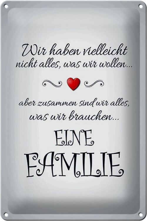 Blechschild Spruch 20x30cm Zusammen wir alles eine Familie