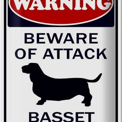 Cartel de chapa advertencia 20x30cm cuidado con el ataque Basset Hound