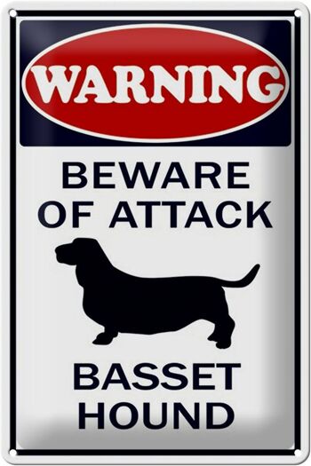 Panneau en tôle d'avertissement 20x30cm, méfiez-vous des attaques Basset Hound 1