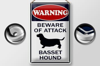 Panneau en tôle d'avertissement 20x30cm, méfiez-vous des attaques Basset Hound 2