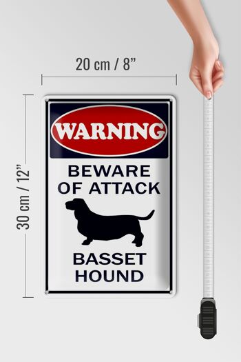 Panneau en tôle d'avertissement 20x30cm, méfiez-vous des attaques Basset Hound 4