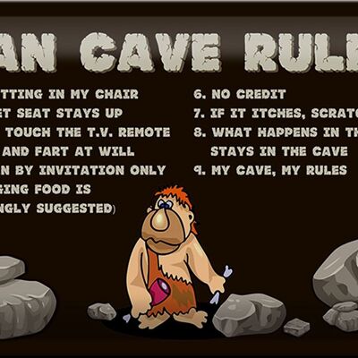 Targa in metallo con scritta 30x20 cm Man Cave Rules Men Rules