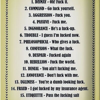 Blechschild Spruch 20x30cm How to use the F word