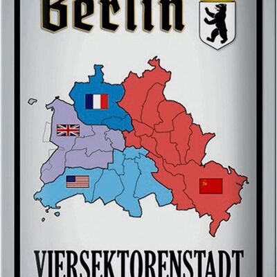 Cartel de chapa que dice 20x30cm Berlín ciudad de cuatro sectores