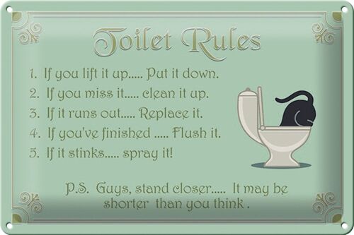 Blechschild Spruch 30x20cm Toilet Rules if you lift it up