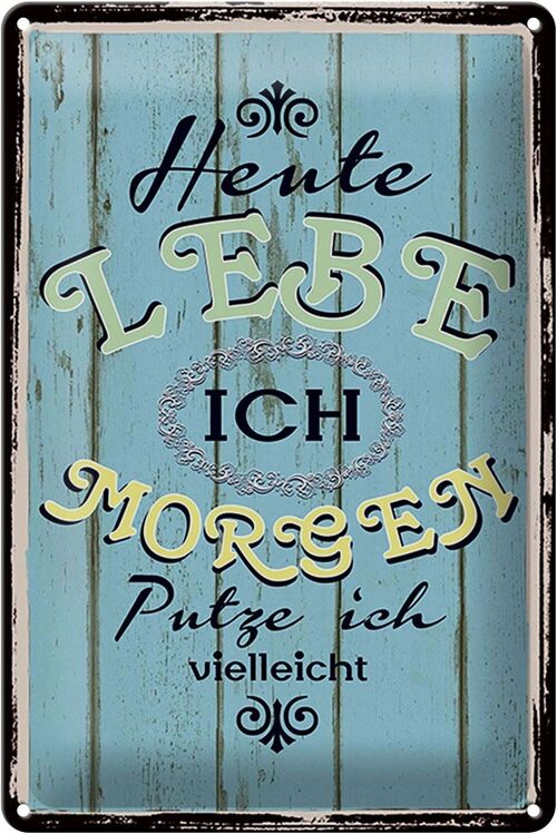 Blechschild Spruch 20x30cm heute lebe ich morgen putze ich