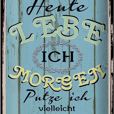 Blechschild Spruch 20x30cm heute lebe ich morgen putze ich