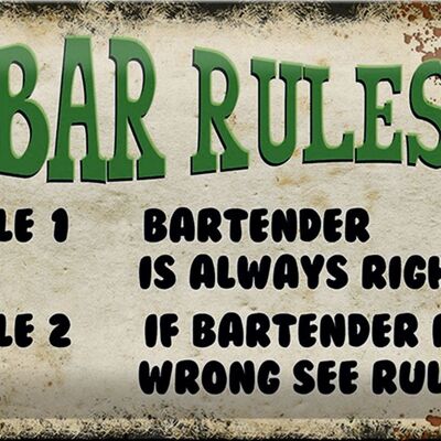 Letrero de chapa que dice 30x20cm Beer Bar Rules Bartender siempre