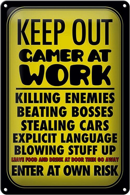 Blechschild Spruch 20x30cm Keep out gamer at work enter