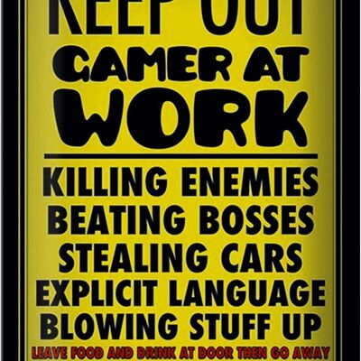 Targa in metallo con scritta "Keep out gamer at work enter" 20x30 cm