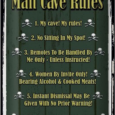 Letrero de chapa que dice 20x30cm Man Cave Rules sin lugar para sentarse