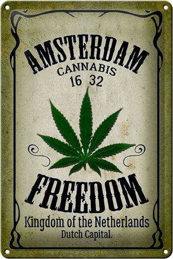 Plaque en tôle Cannabis 20x30cm Amsterdam Freedom Kingdom 1