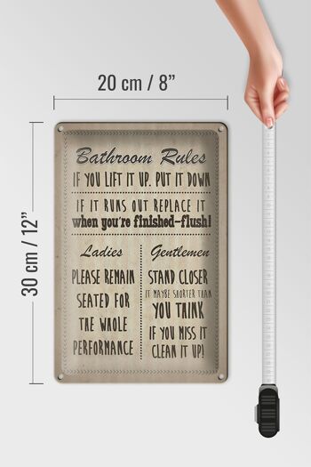 Panneau en étain indiquant les règles de la salle de bain, dames, messieurs, 20x30cm 4
