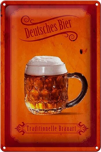 Plaque en tôle disant 20x30cm Bière allemande traditionnelle 1