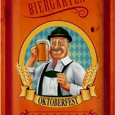 Cartel de chapa que dice "Bergarten al aire libre" 20x30 cm Oktoberfest abierto