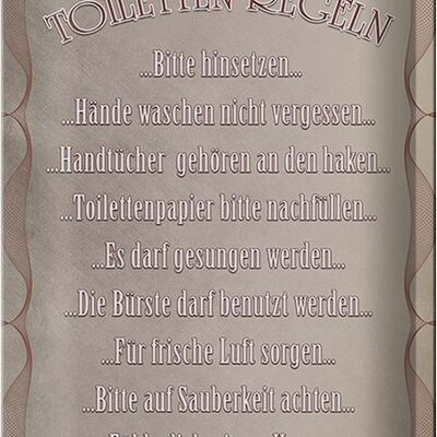 Blechschild Spruch 20x30cm Toiletten Regeln bitte hinsetzen