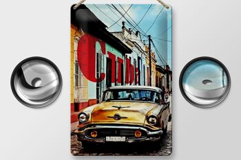 Panneau en étain indiquant 20x30cm Cuba vieille voiture jaune voiture vintage dans une ruelle colorée 2