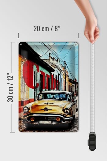 Panneau en étain indiquant 20x30cm Cuba vieille voiture jaune voiture vintage dans une ruelle colorée 4