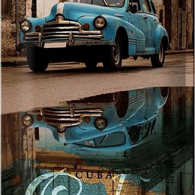 Cartel de chapa que dice 20x30cm Cuba coche azul reflejo de coche antiguo