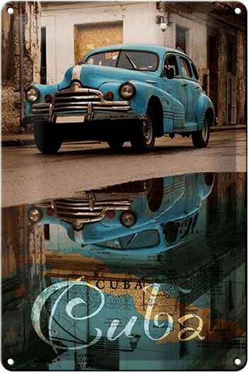 Panneau en étain disant 20x30cm Cuba voiture bleu réflexion de voiture vintage 1