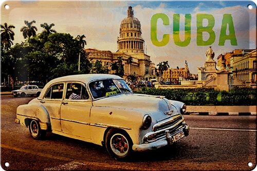 Blechschild 30x20cm vintage Kuba Oldtimer fahrend im Kreisverkehr Havanna