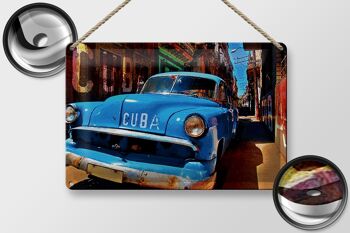 Plaque en tôle 30x20cm Cuba voiture dans une ruelle en voiture vintage bleu Havane 2