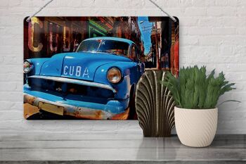 Plaque en tôle 30x20cm Cuba voiture dans une ruelle en voiture vintage bleu Havane 3