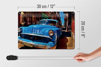 Plaque en tôle 30x20cm Cuba voiture dans une ruelle en voiture vintage bleu Havane 4