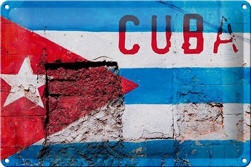 Blechschild Flagge 30x20cm Cuba Fahne auf eine Mauer