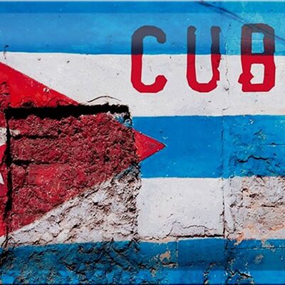 Blechschild Flagge 30x20cm Cuba Fahne auf eine Mauer