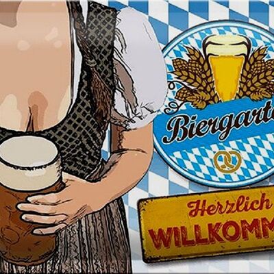 Blechschild Spruch 30x20cm Biergarten Willkommen Bayern